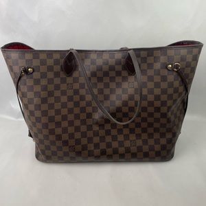 Louis Vuitton Neverfull Damier Ebene Canvas Leather GM Tote Bag Handbag